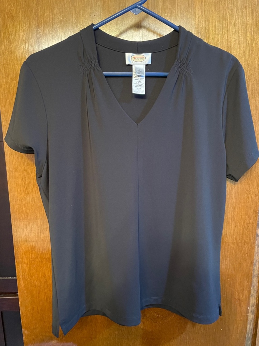 Talbots Black V-Neck Short Sleeve Top with Shoulder Shirring